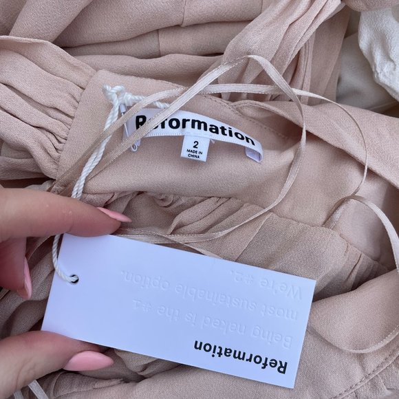 Reformation Andee Maxi Length Dress Champagne Halter Neckline Bow Tie Open Back - Picture 4 of 14